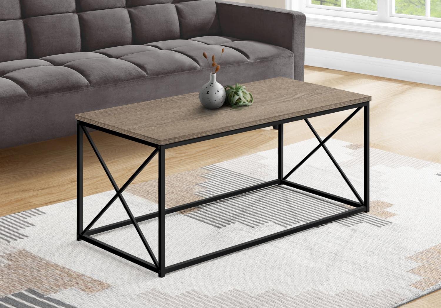 Monarch Specialties I 3786 Coffee Table, Accent, Cocktail, Rectangular, Living Room, 40" L, Metal, Laminate, Brown, Black, Contemporary, Modern